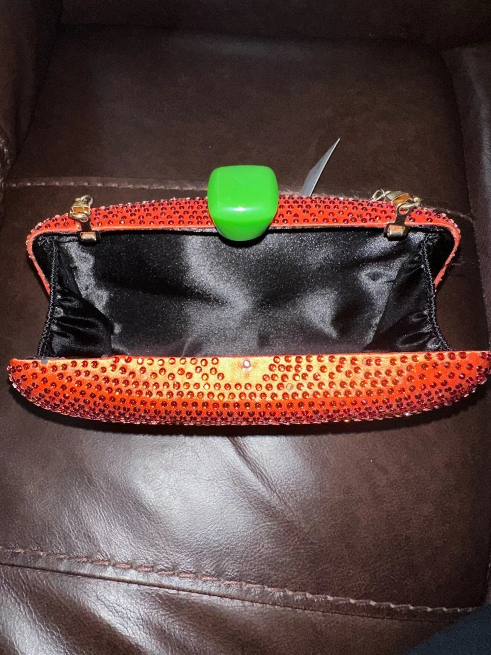 Rhinestone Bling Jack-O'-Lantern Pumpkin Evening Clutch with Gold Chain